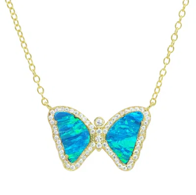 Kamaria Women's Mini Opal Butterfly Necklace - Blue Green