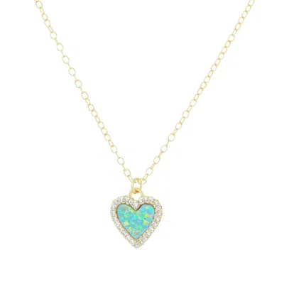Kamaria Women's Mini Opal Heart Necklace With Crystals - Light Green In Gold
