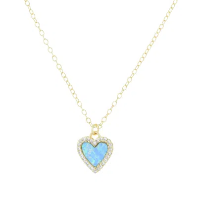 Kamaria Women's Mini Opal Heart Necklace With Crystals - Light Blue Opal
