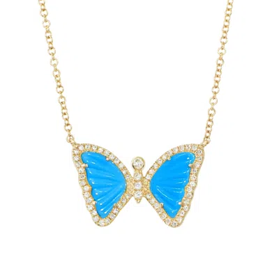 Kamaria Women's Mini Turquoise Butterfly Necklace With Diamonds In Gold