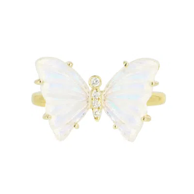 Kamaria Women's Moonstone Butterfly Ring With Diamonds In Multi