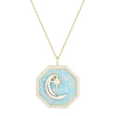 Kamaria Women's Octagon Moon Medallion Necklace - Light Green Opal In Blue
