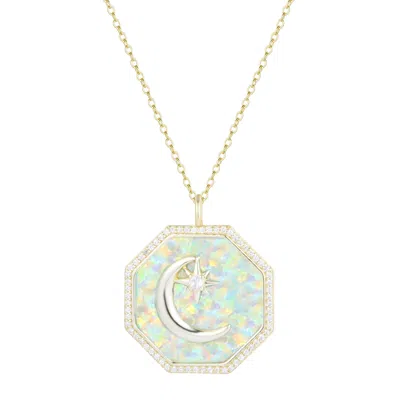 Kamaria Women's Octagon Moon Medallion Necklace - White Opal In Pattern