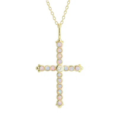 Kamaria Women's Opal Bezel Cross Necklace - Purple