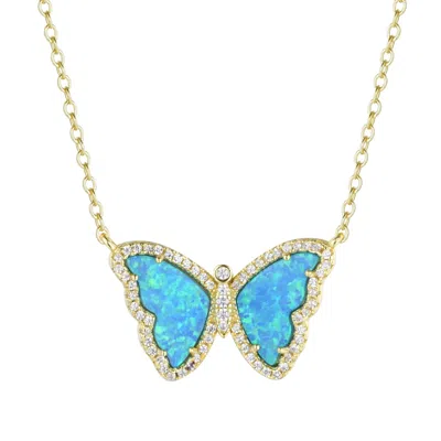 Kamaria Women's Opal Butterfly Necklace - Blue In Gold