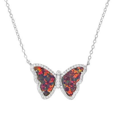 Kamaria Women's Opal Butterfly Necklace With Crystals Silver - Black