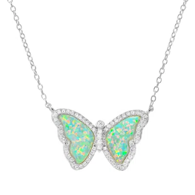 Kamaria Women's Opal Butterfly Necklace With Crystals Silver - Light Green