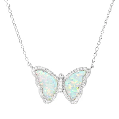 Kamaria Women's Opal Butterfly Necklace With Crystals Silver - White