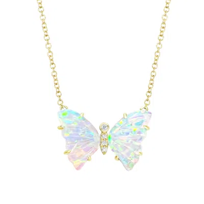 Kamaria Women's Opal Butterfly Necklace With Diamonds & Prongs In Green/red/yellow