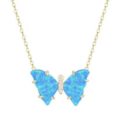 Kamaria Women's Opal Butterfly Necklace With Prongs - Blue Green