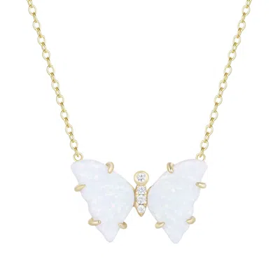 Kamaria Women's Opal Butterfly Necklace With Prongs - White