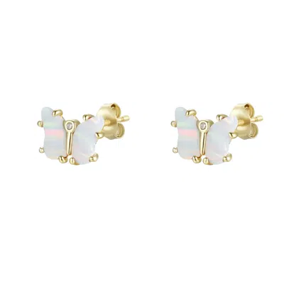 Kamaria Women's Opal Butterfly Stud Earrings - White In Gold