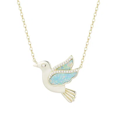 Kamaria Women's Opal Dove Bird Necklace With Crystals - Light Green