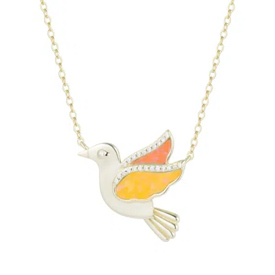 Kamaria Women's Opal Dove Bird Necklace With Crystals - Orange