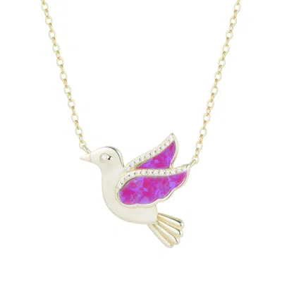 Kamaria Women's Opal Dove Bird Necklace With Crystals - Pink