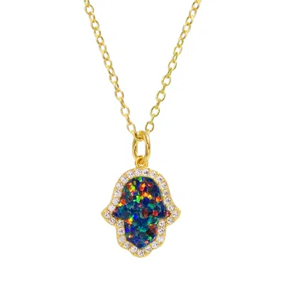Kamaria Women's Opal Hamsa Hand Necklace - Black