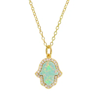 Kamaria Women's Opal Hamsa Hand Necklace - Green