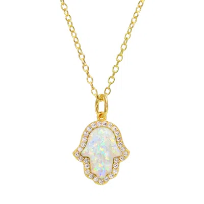 Kamaria Women's Opal Hamsa Hand Necklace - White