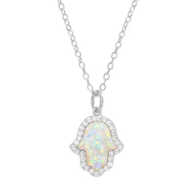 Kamaria Women's Opal Hamsa Hand Necklace - White & Silver