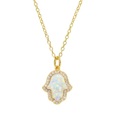 Kamaria Women's Opal Hamsa Hand Necklace In White Opal In Gold