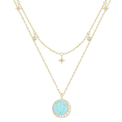 Kamaria Women's Opal Moon & Star Charm Double Layering Necklace - Light Green