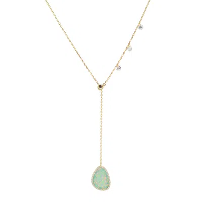 Kamaria Women's Opal Pebble Double Slider Lariat Necklace - Light Green In Gold