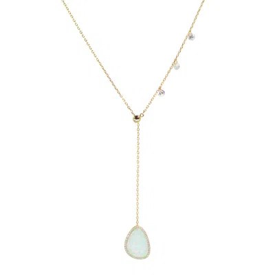 Kamaria Women's Opal Pebble Double Slider Lariat Necklace - White In Gold