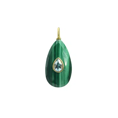 Kamaria Women's Orange Malachite Gemstone Pendant With Topaz - Medium Pear