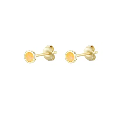 Kamaria Women's Orange Mini Round Opal Stud Earrings - Tangerine In Gold