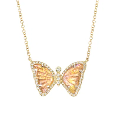 Kamaria Women's Orange Mini Sunlight Butterfly Necklace With Diamonds