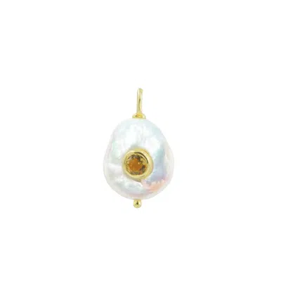 Kamaria Women's Orange Pearl Coin Pendant With Inlay Stone - Citrine