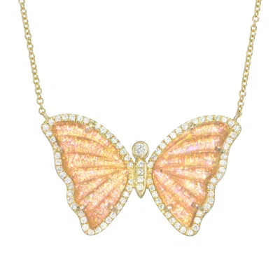 Kamaria Women's Orange Sunlight Topaz Butterfly Necklace With Diamonds