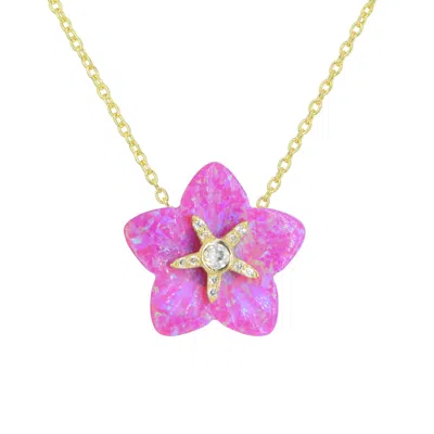 Kamaria Women's Pink Carved Opal Flower Necklace With Crystals - Fuchsia