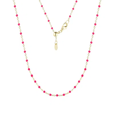 Kamaria Women's Pink Enamel Beaded Chain Necklace - Fuchsia Enamel