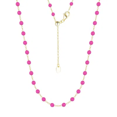 Kamaria Women's Pink Enamel Beaded Chain Necklace - Large - Fuchsia