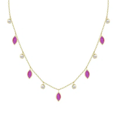 Kamaria Women's Pink / Gold Drops Of Spring Opal Necklace - Fuchsia In Multi