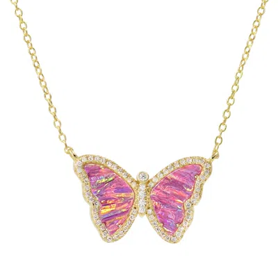 Kamaria Women's Pink / Gold Opal Butterfly Necklace With Stripes - Pink & Gold In Multi