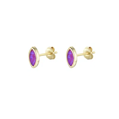 Kamaria Women's Pink Marquise Opal Stud Earrings - Fuchsia In Gold