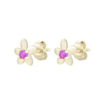 Kamaria Women's Pink Mini Flower Opal Stud Earrings - Fuchsia In Gold