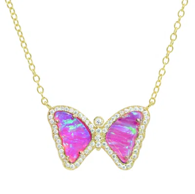 Kamaria Women's Pink Mini Opal Butterfly Necklace - Fuchsia