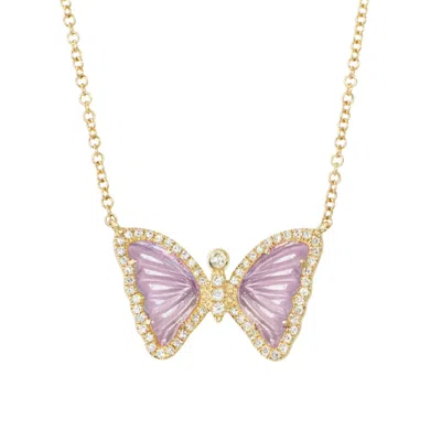Kamaria Women's Pink Mini Purple Amethyst Butterfly Necklace With Diamonds