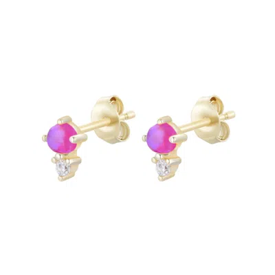Kamaria Women's Pink Opal & Crystal Seed Stud Earrings - Fuchsia In Gold
