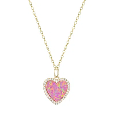 Kamaria Women's Pink Opal Heart Necklace With Crystals - Fuchsia