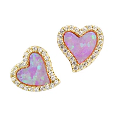 Kamaria Women's Pink / Purple Amore Heart Stud Earrings - Pink & Purple In Gold