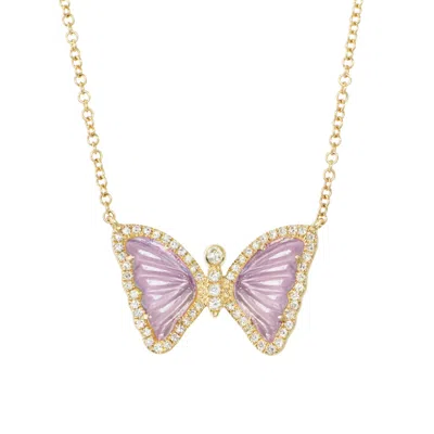Kamaria Women's Pink / Purple Mini Purple Amethyst Butterfly Necklace With Diamonds In Gold