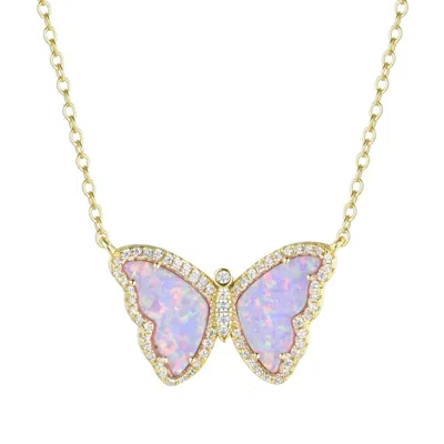 Kamaria Women's Pink / Purple Opal Butterfly Necklace - Lavender In Gray