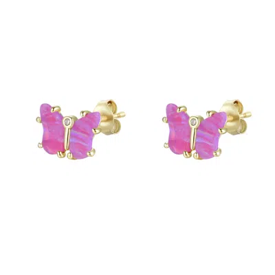 Kamaria Women's Pink / Purple Opal Butterfly Stud Earrings - Fuchsia