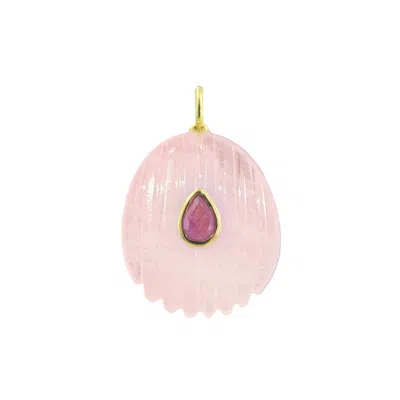 Kamaria Women's Pink Rose Quartz Gemstone Pendant With Topaz - Shell
