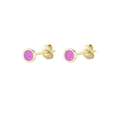Kamaria Women's Pink Round Opal Stud Earrings - Fuchsia In Gold