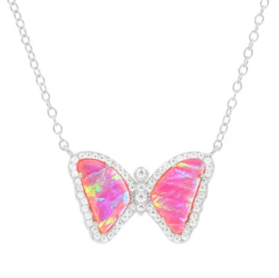 Kamaria Women's Pink / Silver Mini Opal Butterfly Necklace - Hot Pink Silver